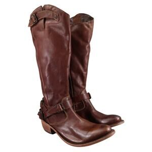 Liberty Black Boots Women 9 Western Riding Leather Distressed Buckle Harness Zip